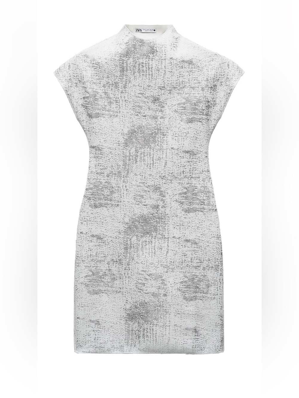 Zara Silver Metallic High-Collar Knit Mini Dress